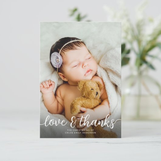 Simple 2 Photo Baptism Christening Bedankkaart (Staand voorkant)