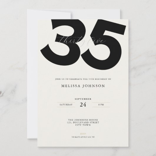 Simple 35th Birthday Invitation: Minimal Style Kaart (Voorkant)