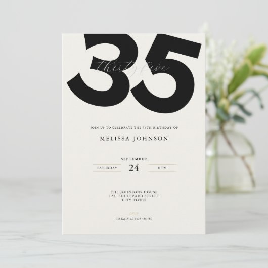 Simple 35th Birthday Invitation: Minimal Style Kaart (Staand voorkant)