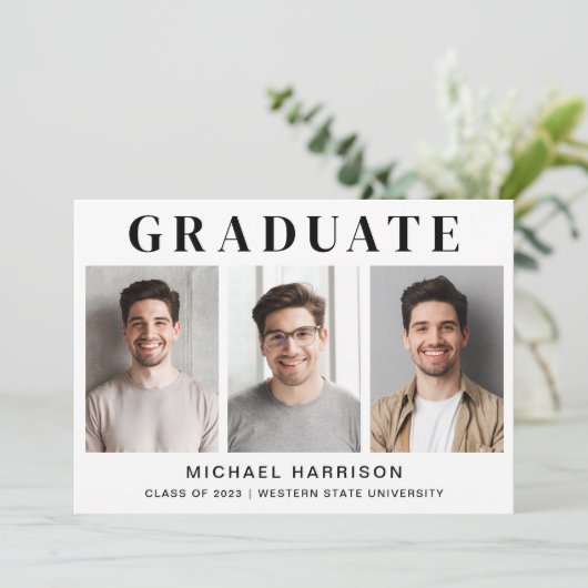 Simple 3 Photo Afstuderen Aankondiging (Staand voorkant)