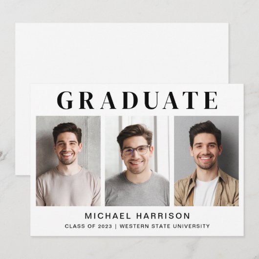 Simple 3 Photo Afstuderen Aankondiging (Voorkant / Achterkant)