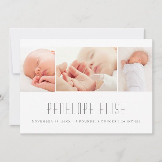 Simple 3 Photo Collage Baby Birth Aankondiging (Voorkant)