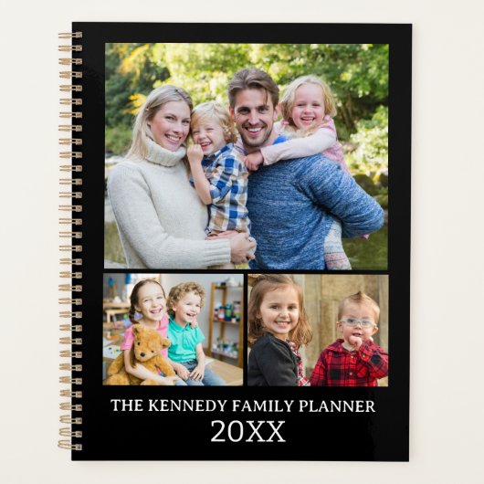 Simple 3 Photo Collage Black and White Family 2023 Planner (Voorkant)