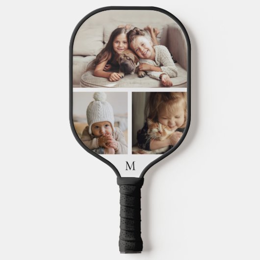 Simple 3 Photo Collage Monogram Pickleball Paddle (Voorkant)