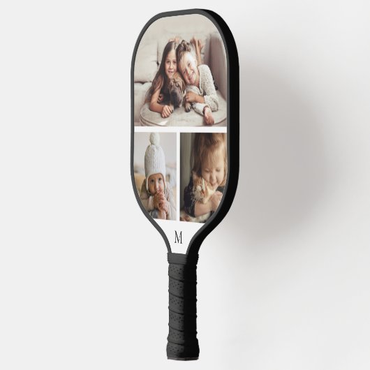 Simple 3 Photo Collage Monogram Pickleball Paddle (Links)