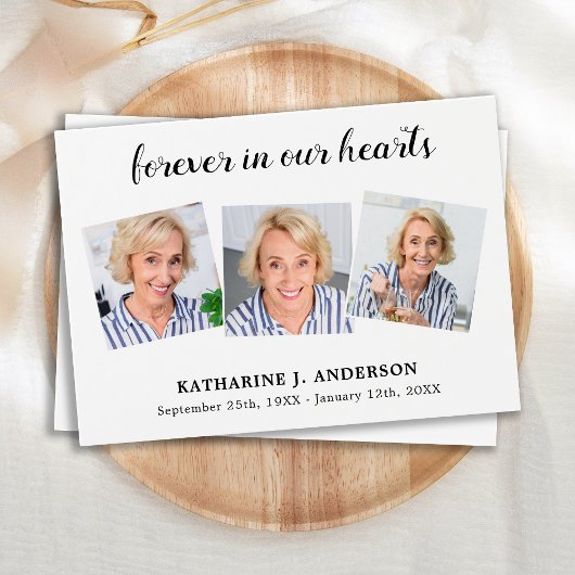 Simple 3 Photo Sympathy Memorial Prayer Kaart
