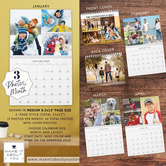 Simple 3 Photos Per Month Kalender