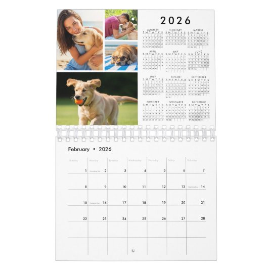 Simple 4 Photos Per Month 2026 Year-At-A-Glance Kalender (Feb 2026)