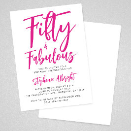 Simple 50 and Fabulous Pink 50th Birthday Party Kaart