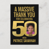 Simple 50th birthday photo black and gold  bedankkaart (Voorkant)