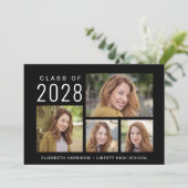 Simple 5 Photo Collage Black Afstuderen Aankondiging (Staand voorkant)