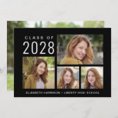 Simple 5 Photo Collage Black Afstuderen Aankondiging (Voorkant / Achterkant)