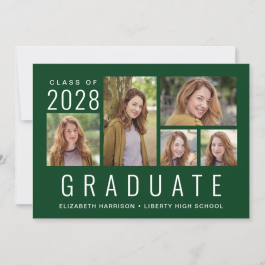 Simple 5 Photo Collage Green-Afstuderen Aankondiging (Voorkant)