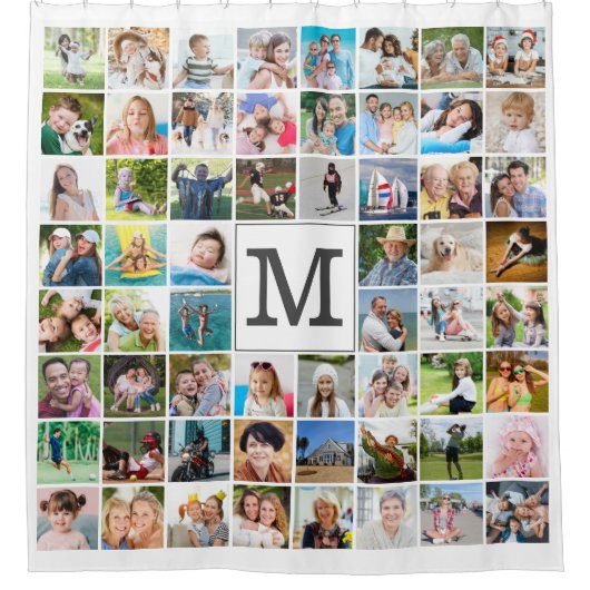 Simple 60 Photo Collage Monogram Douchegordijn (Voorkant)