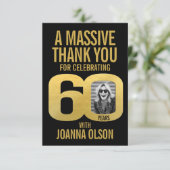 Simple 60th birthday photo black and gold  bedankkaart (Staand voorkant)