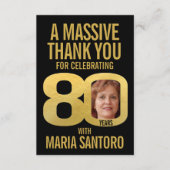 Simple 80th birthday photo black and gold  bedankkaart (Voorkant)