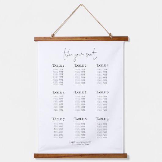 Simple 9 Table Wedding Seating Chart Hangend Wandkleed (Voorkant)
