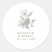 Simple Acorn & Pinecone Branch Fall Wedding Ronde Sticker (Voorkant)