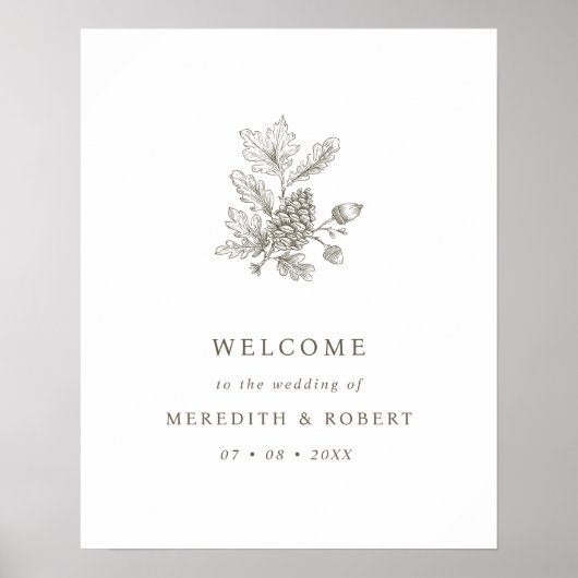 Simple Acorn & Pinecone Fall Wedding Welcome Poster (Voorkant)