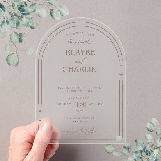 Simple Acrylic wedding arch 5 x7 invitation Acryl Uitnodigingen