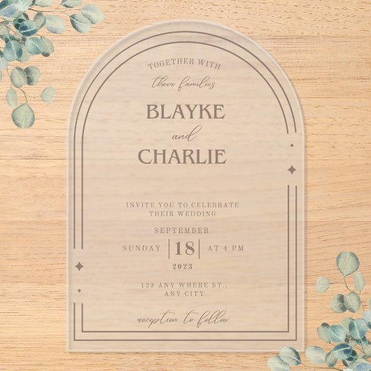 Simple Acrylic wedding arch 5 x7 invitation Acryl Uitnodigingen