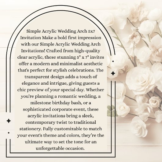 Simple Acrylic wedding arch 5 x7 invitation Acryl Uitnodigingen