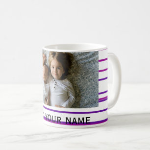 simple add your photo text pink red stripes lines koffiemok