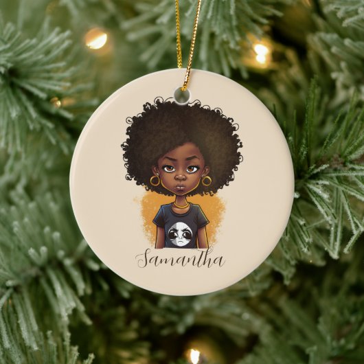Simple Afro Woman Keramisch Ornament (Boom)