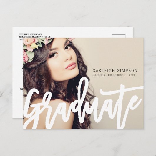 Simple Afstudeerder Script Afstuderen Aankondiging Briefkaart (Voorkant / Achterkant)