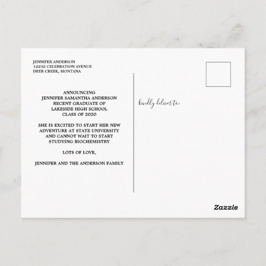 Simple Afstudeerder Script Afstuderen Aankondiging Briefkaart (Achterkant)