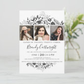 Simple Afstuderen Black White Floral 3 Foto Kaart (Staand voorkant)