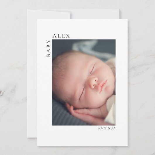 Simple and Chic Baby Photo Name and Date of Birth Aankondiging (Voorkant)