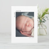 Simple and Chic Baby Photo Name and Date of Birth Aankondiging (Staand voorkant)