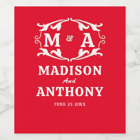 Simple and Elegant Sage Monogram Wedding Wijn Etiket (Enkel label)