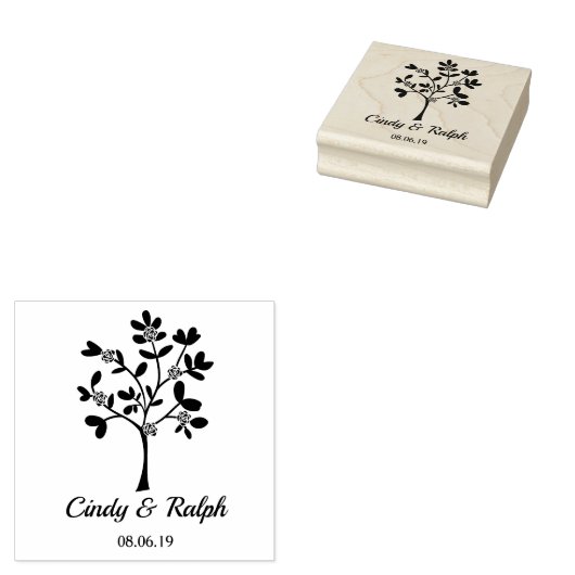 Simple and Elegant Tree with Roses and Leaves Rubberstempel (Gestempeld)