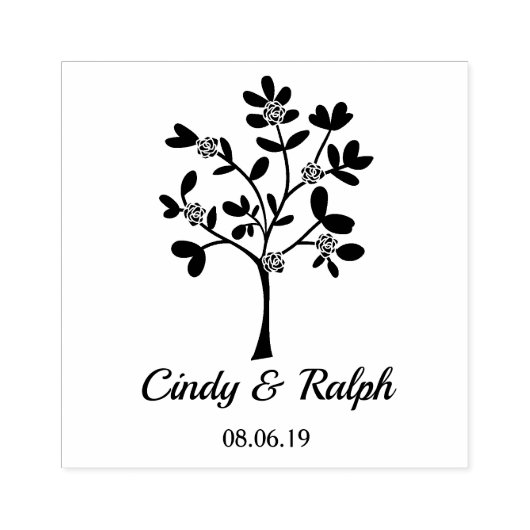Simple and Elegant Tree with Roses and Leaves Rubberstempel (Afrduk)