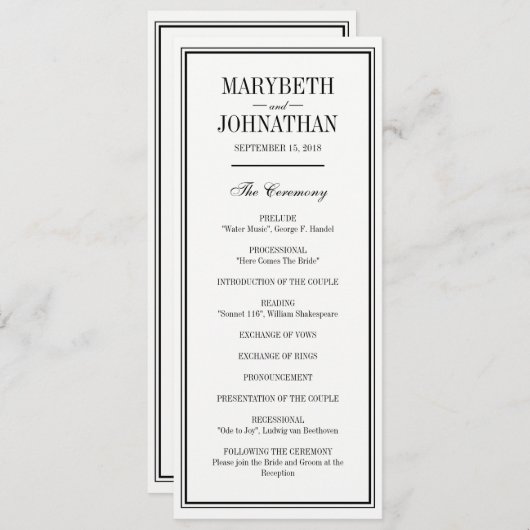 Simple and Elegant Wedding Ceremonony Program Programmakaart (Voorkant / Achterkant)