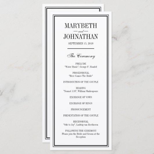 Simple and Elegant Wedding Ceremony Program Kaart (Voorkant / Achterkant)