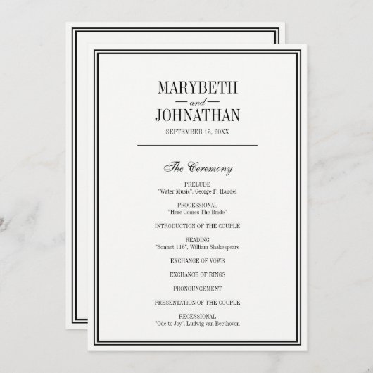 Simple and Elegant Wedding Ceremony Program Kaart (Voorkant / Achterkant)