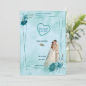 Simple and elegant wedding invitation in Sky Blue Kaart (Staand voorkant)