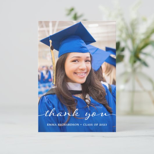 Simple and Stylish | Modern Two Photo Graduation Bedankkaart (Staand voorkant)