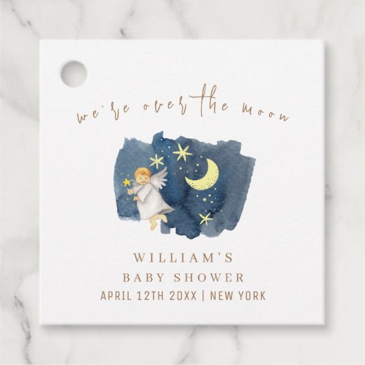 Simple Angel Moon Star Baby shower Bedankjes Labels (Voorkant)
