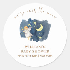 Simple Angel Moon Star Baby shower Ronde Sticker