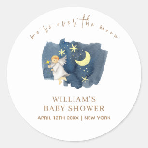 Simple Angel Moon Star Baby shower Ronde Sticker