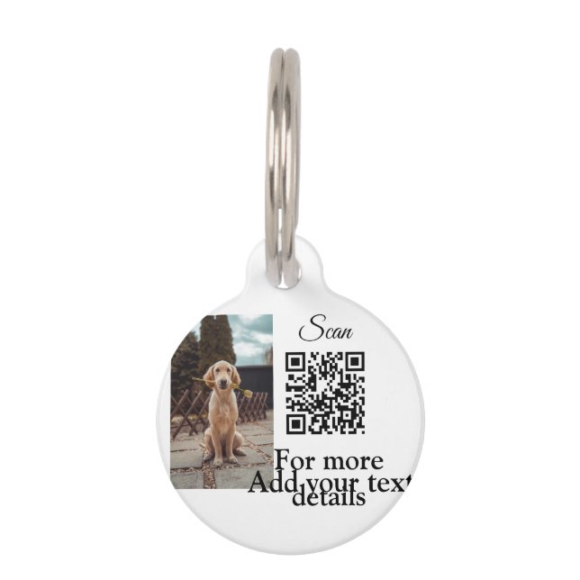 Simple animal name details QR code add text photo  Huisdierpenning (Voorkant)