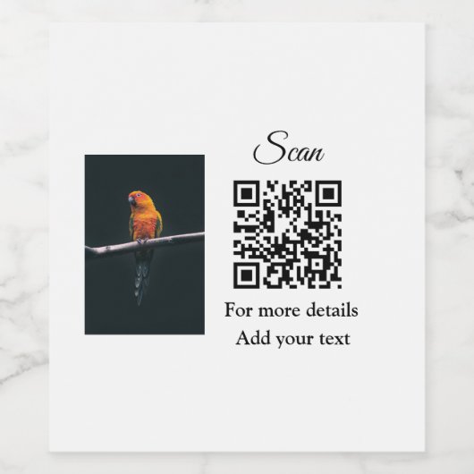 Simple animal name details QR code add text photo  Wijn Etiket (Enkel label)
