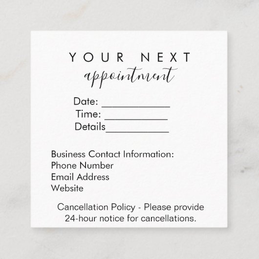 Simple Appointment Reminder Kaart – Aangepaste bed Afsprakenkaartje (Achterkant)