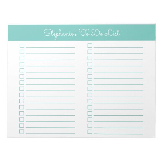 Simple Aqua 8.5x11 Two Column Checklist Notitieblok (Voorkant)