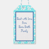 Simple Aqua Blue en White Bow Pattern Label Cadeaulabel (Voorkant)