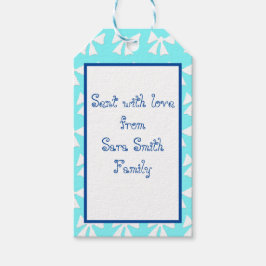 Simple Aqua Blue en White Bow Pattern Label Cadeaulabel